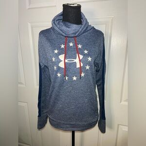 Under Armour Freedom Funnel Neck Hoodie Heather Blue White Stars Woman’s Small